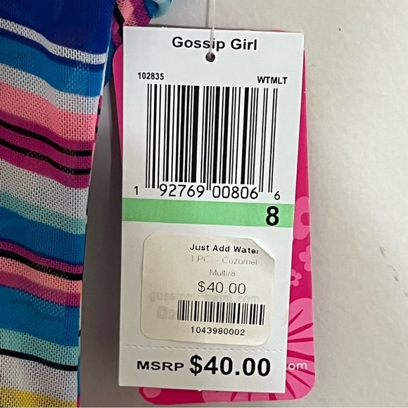 NWT Girls Gossip Girl 1 Piece Swimsuit Striped With Sheer Belly Area Size 8 - Picture 6 of 14